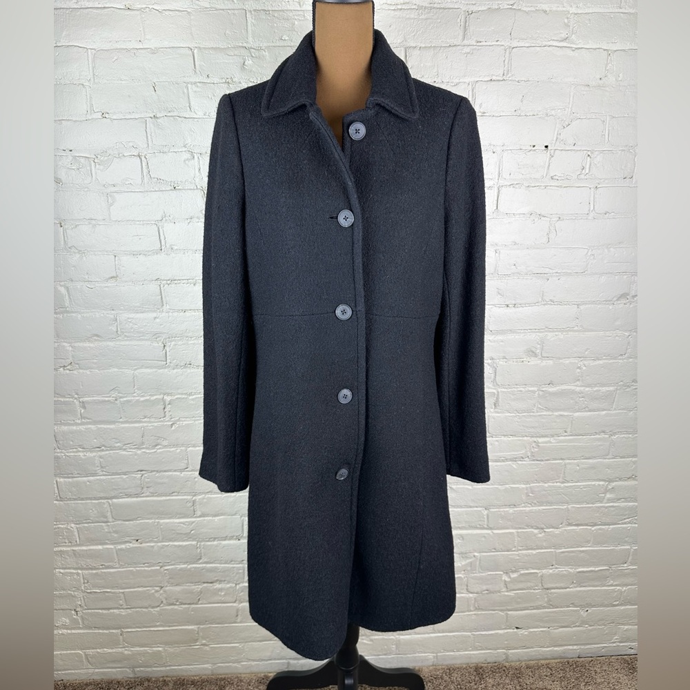 Lands' End Women's Black Wool Blend Button Front Coat